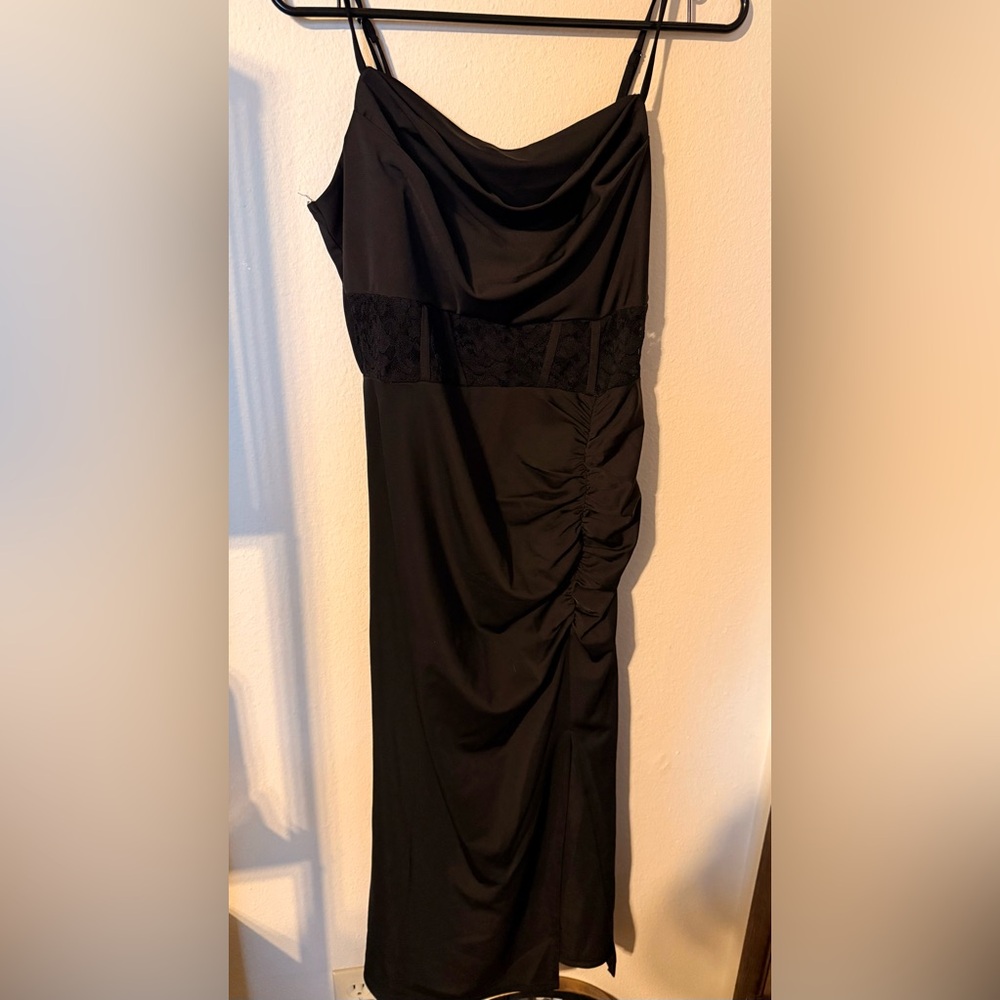 Chic Black Ruched Asymmetrical Dress